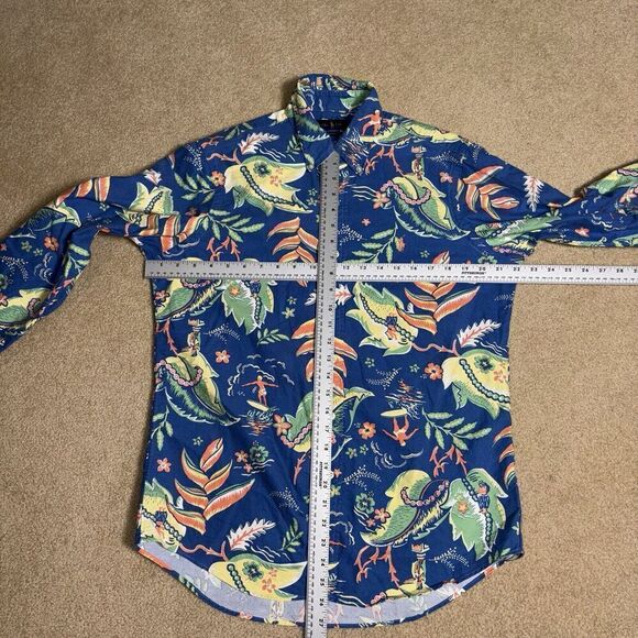 Ralph Lauren Polo Oxford Button Down Shirt Blue Floral Hawaiian Tropical Size M - Picture 5 of 7